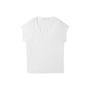 TOM TAILOR DENIM Damen Fließendes T-Shirt, weiß, Uni, Gr. L