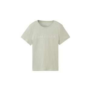 TOM TAILOR Damen T-Shirt mit gesticktem Logo, grün, Logo Print, Gr. S