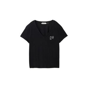 TOM TAILOR DENIM Damen T-Shirt aus Bio-Baumwolle, schwarz, Uni, Gr. M