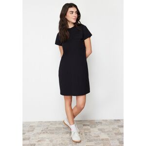 Trendyol Collection Schwarzes, Gestricktes T-shirt-kleid Aus 100 % Baumwolle Mit Taschen, Rundhalsausschnitt Und Kurzen Ärmeln für Damen - S