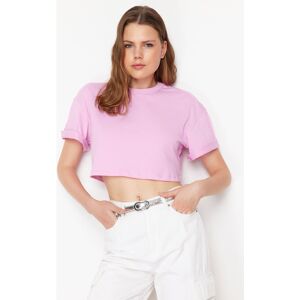 Trendyol Collection Rosa, 100 % Baumwolle, Schnittdetail, Lockerer Schnitt, Kurzes Strick-t-shirt für Damen - S