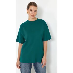Trendyol Collection Smaragdgrünes, 100 % Baumwolle, Premium-übergröße/weite Passform, Rundhalsausschnitt, Strick-t-shirt für Damen - L