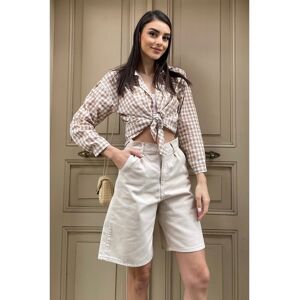 Trend Alaçatı Stili Beige Bermuda-jeansshorts Mit Hoher Taille Und Weitem Bein für Damen - 40