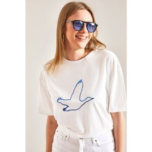 Bianco Lucci Basic-t-shirt Mit Vogel-stickerei für Damen - S