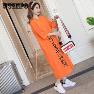 Wtempo Frauen Kleid Mädchen Lose Oansatz Batwing Hülse Baumwolle Casual T-Shirt Kleid Lange Stil Vestido