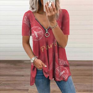 Liclothes Damen-T-Shirt Mit Reißverschluss, Übergroßer Druck, Kurzärmelig, V-Ausschnitt, Top, T-Shirt, Sommer, Neue Damenbekleidung, Lässig, Lockerer Pullover, Tunika