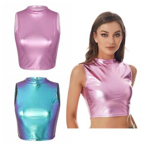 Zdhoor Damen Shiny Crop Top Ärmelloses Crop Top Rave Festival Kleidung Punk Shiny Tank Top