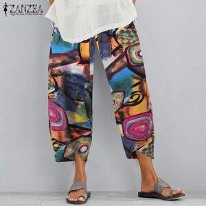 Zanzea Vintage-Hose Für Damen, Lässig, Weites Bein, Graffiti-Druck, Lässig, Lockere Taschen, Baggy, Abgeschnittene Hose