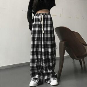 Pengo Studio Harajuku Oversize Plaid Hosen Frauen Mode Karierte Hosen Für Weibliche Herbst Breite Bein Jogginghose