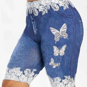 Jyto Damenmode 3d Schmetterling Blumendruck Denim Shorts Leggings Plus Size Jeggings Shorts Leggings