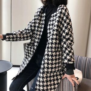 21top Herbst Winter Tausend Vogel Frauen Mittleren Langen Tweed Mantel Woolen V-Ausschnitt Breite Taille Vintage Kleidung Kaschmir Übergroßen