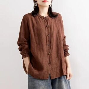 Hersight Frühling Herbst Einfarbig Baumwolle Leinen Hemd Frauen Plus Größe Langarm Bluse Lose O Neck Button Up Übergroßen Shirts Damen Tops