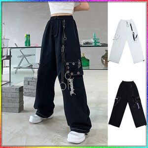 91530103mac32jtx96 Damen Gothic High Waist Cargohose Punk Chain Overalls Damen Hip Hop Streetwear