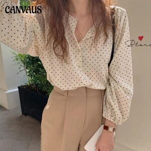 Canvaus Frühling Herbst Frauen Hemd Laterne Lange Ärmeln Polka Dot Chiffon Hemd Weibliche Lose Licht Reife Bluse