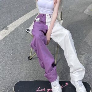 Kuake Duan Adagirl Baggy-Jeans Frauen Hip Hop Streetwear Vintage Hohe Taille Gerade Lila Denim Hosen Harajuku Breite Bein Hosen Mujer