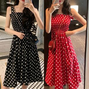 Tabajw Mode Frauen Lose Keine Ärmel Polka Dot Schulter Plus Größe Casual Kleid