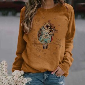 Yi Clothing Trendiges Rundhals-3d-Schnitt-All-Match-Pullover Mit Süßem Eulen-Print, Damenbekleidung, Lässiges Sweatshirt