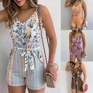 Crayon Frauen Mode Sommer Sexy V-Ausschnitt Sling Kleid Nette Blatt Druck Streifen Strap Overall