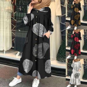 Horunling Herbstkleider Für Damen, Langärmeliges Hemdkleid, Lässige Taschenrobe, Musulmanischer Dubai-Muslim, Kaftan, Stehkragenkleid, Übergröße S-5xl