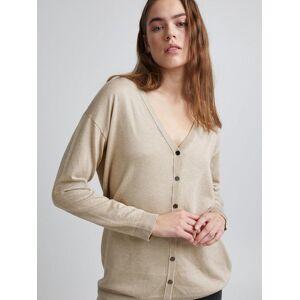 PULZ Jeans Cardigan Damen Viskose V-Ausschnitt, beige