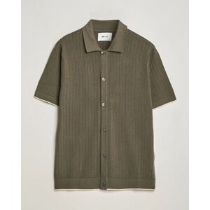 NN07 Nalo Structured Knitted Short Sleeve Shirt Green