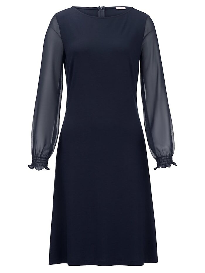 Alba Moda Jerseykleid mit Ärmeln aus transparenter Chiffonqualität, blau