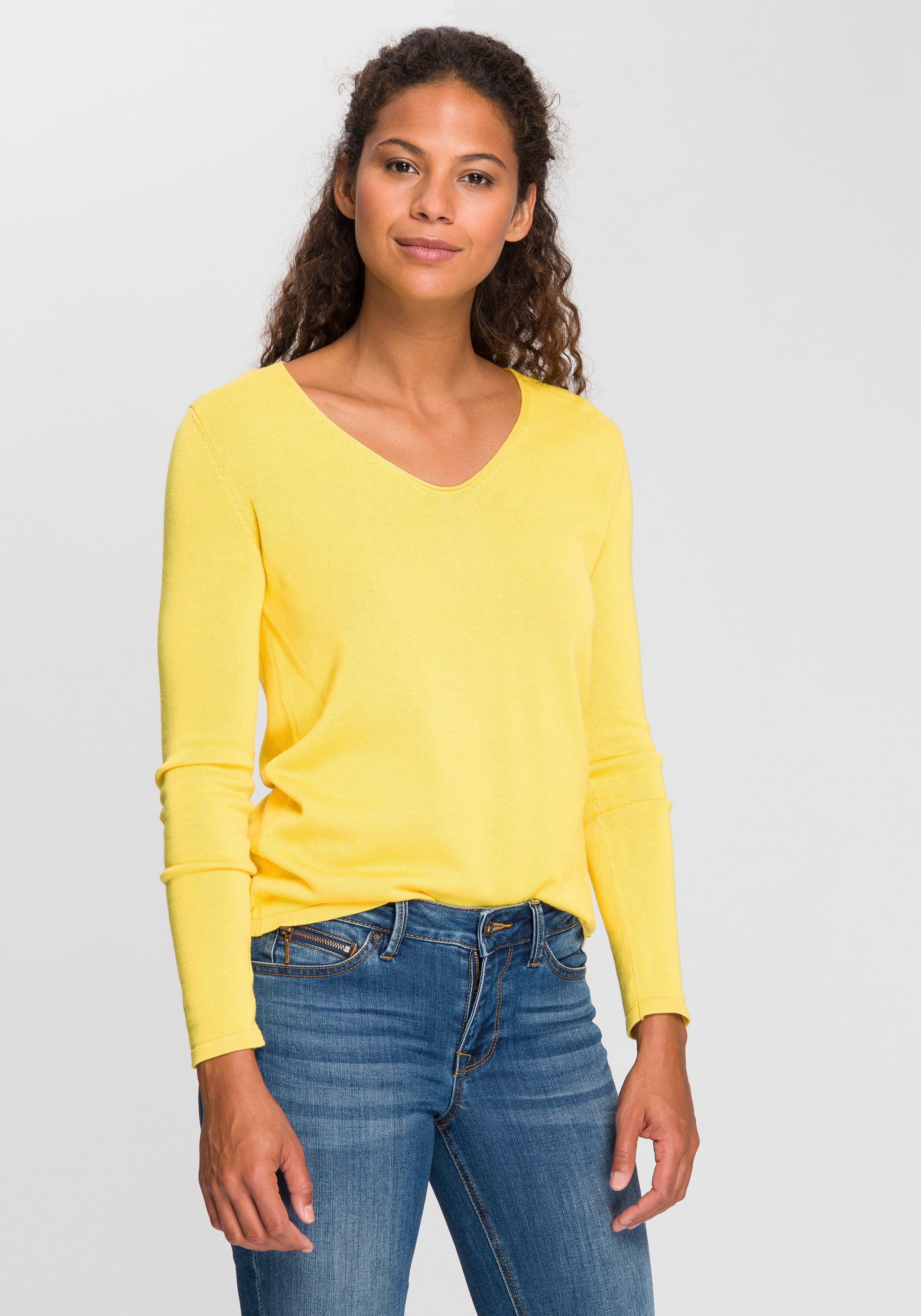 TOM TAILOR Strickpullover mit trendy V-Ausschnitt, jasmine yellow