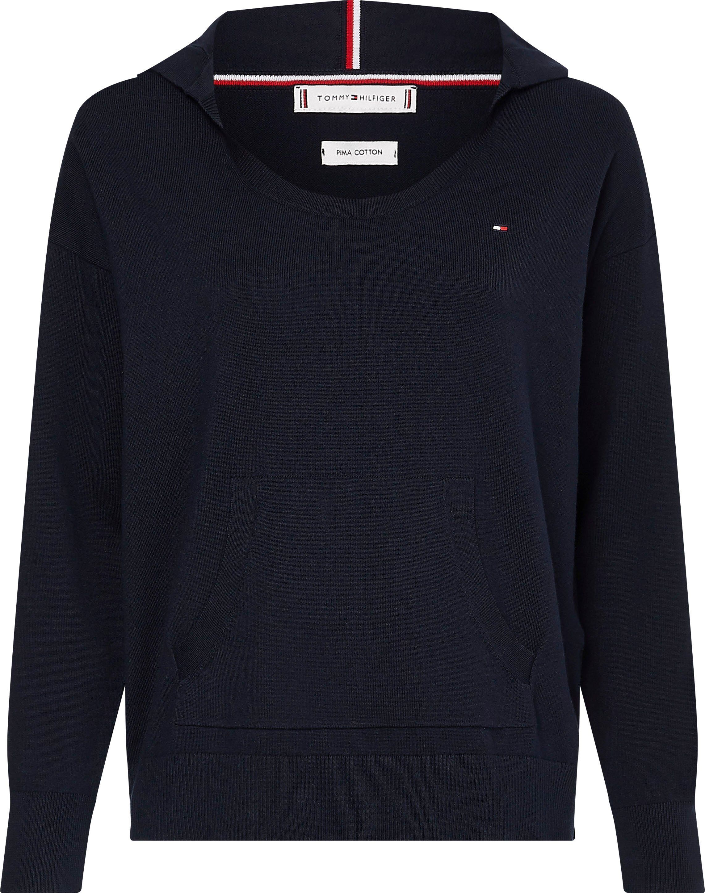 Tommy Hilfiger Strickpullover »HOODIE OPEN-NK SWEATSHIRT LS« mit Kapuze & Logo-Flag, Desert Sky (dunkelblau)