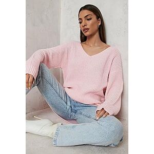 Oversized V Neck Jumper  baby pink XS Female