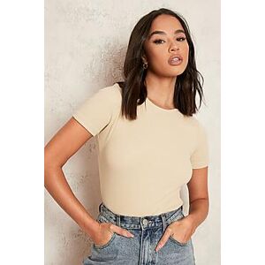 Crew Neck Short Sleeve Bodysuit  sand 34 Female