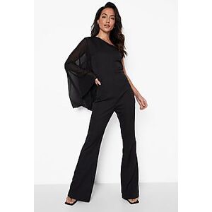 Flare Sleeve Wide Leg Asymmetric Jumpsuit  black 40 Female