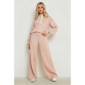 Woman Ribbon Knitted Wide Leg Trouser  baby pink M Female
