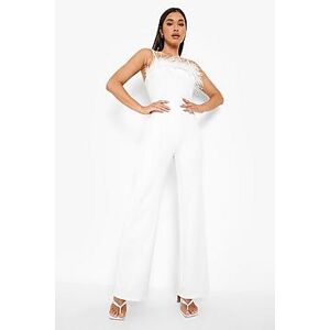Feather Strappy Wide Leg Jumpsuit  white 42 Female