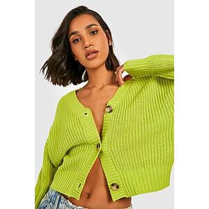 Chunky Knit Cropped Cardigan  apple green L Female
