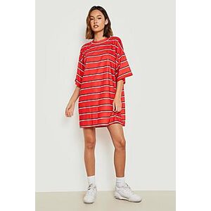Oversized Stripe T-Shirt Dress  red S/M Female