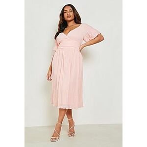 Plus Chiffon Pleated Off Shoulder Midi Dress  light pink 44 Female