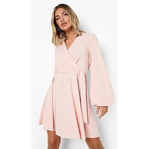 Balloon Sleeve Wrap Mini Skater Dress  rose 42 Female