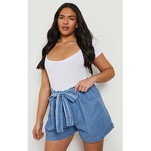 Plus Chambray Belted Paper Bag Short  blue 46 Female