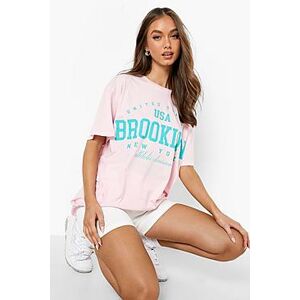 Brooklyn Slogan Printed Oversized T-shirt  light pink L Female