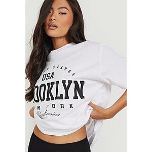 Brooklyn Slogan Printed Oversized T-shirt  white S Female