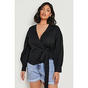 Plus Linen Wrap Top  black 56 Female