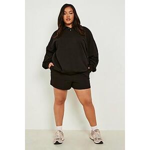 Plus Button Collared Sweat Short Tracksuit  black 46 Female