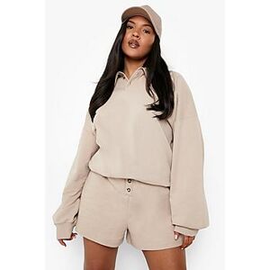 Plus Button Collared Sweat Short Tracksuit  sand 46 Female