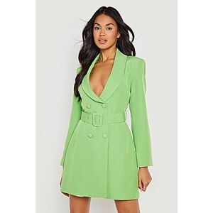 Double Breasted Belted Tailored Blazer Dress  apple green 42 Female