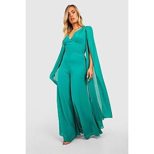 Plus Chiffon Cape Sleeve Wide Leg Jumpsuit  green 50 Female