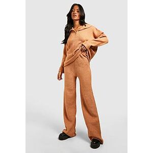 Tall Funnel And Wide Leg Trouser Knitted Set  camel XL Female