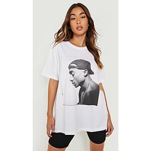 Tupac Printed Oversized Band T-shirt  white XL Female