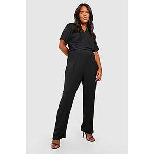 Plus Woven Wrap Detail Tapered Jumpsuit  black 48 Female