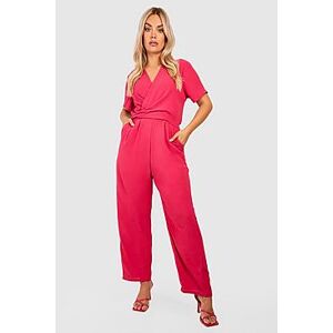 Plus Woven Wrap Detail Tapered Jumpsuit  pink 46 Female