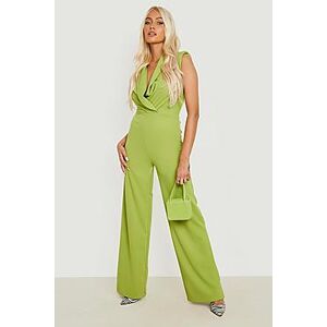 Sleeveless Collared Wide Leg Jumpsuit  apple green 40 Female